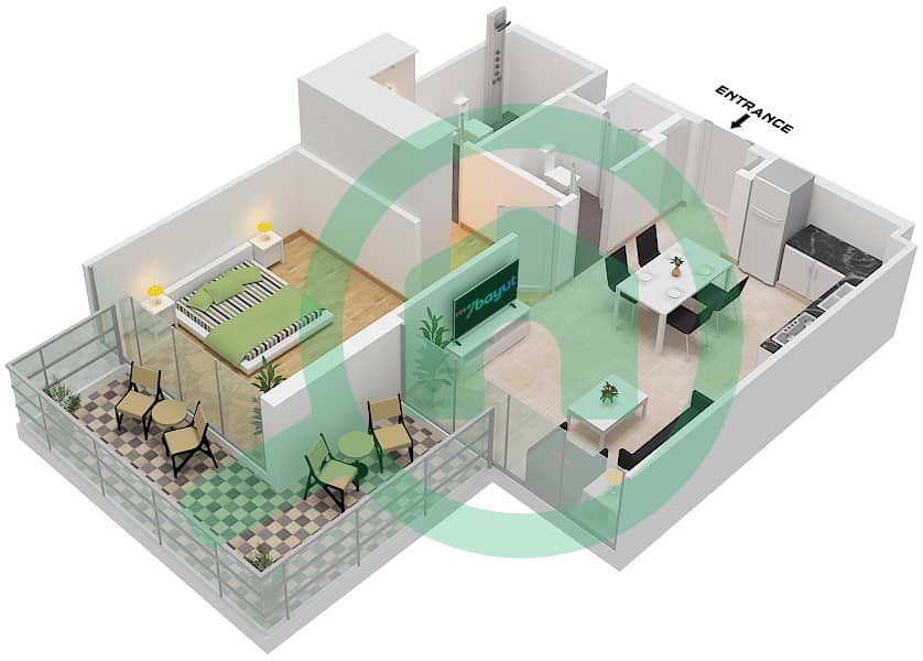 Aveline Residences - 1 Bedroom Apartment Type 1B / FLOOR 1-10 Floor plan Type 1B Floor 2-10 interactive3D