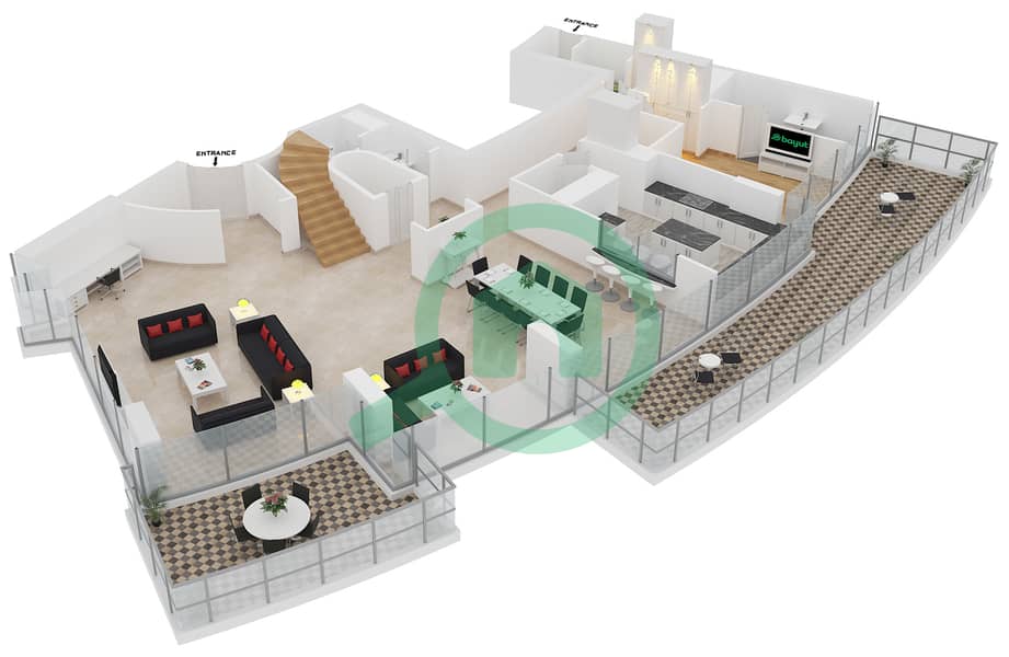 Trident Grand Residence - 4 Bedroom Penthouse Type PH-2 Floor plan interactive3D
