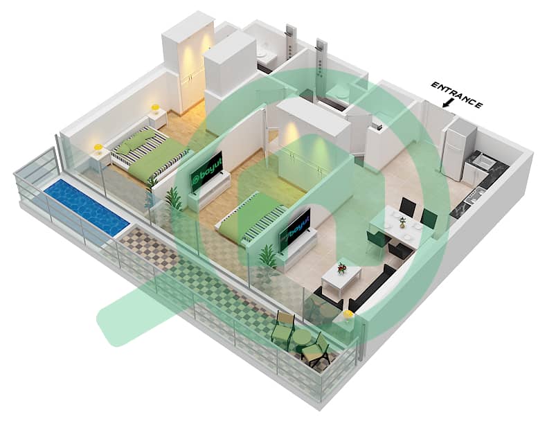Bayz 101 - 2 Bedroom Apartment Unit 10 / FLOOR 60-81 Floor plan Unit 10 Floor 60-81 interactive3D