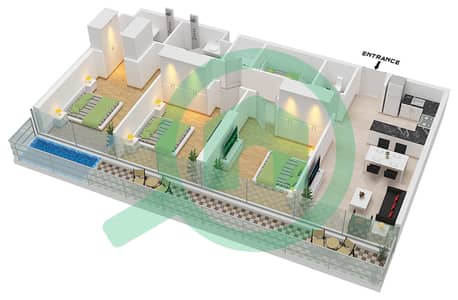 海湾 101 - 3 卧室公寓单位4,2 / FLOOR 90-101戶型图