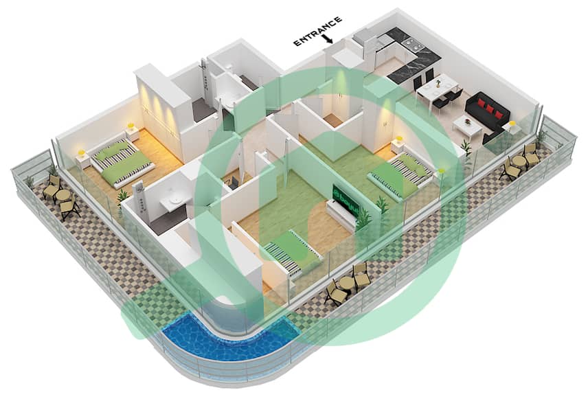 Bayz 101 - 3 Bedroom Apartment Unit 5 / FLOOR 90-101 Floor plan Unit 5 Floor 90-101 interactive3D