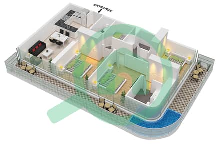 海湾 101 - 3 卧室公寓单位11 / FLOOR 90-101戶型图