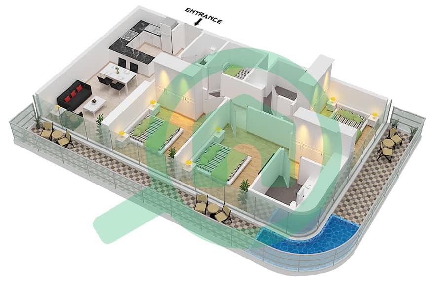 Bayz 101 - 3 Bedroom Apartment Unit 11 / FLOOR 90-101 Floor plan Unit 11 Floor 90-101 interactive3D