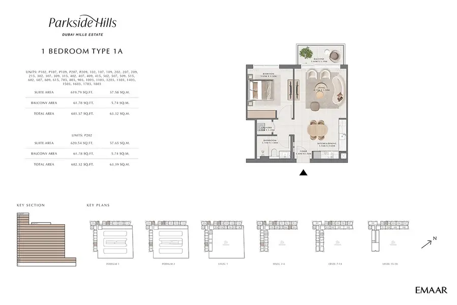 1 BR floor plan