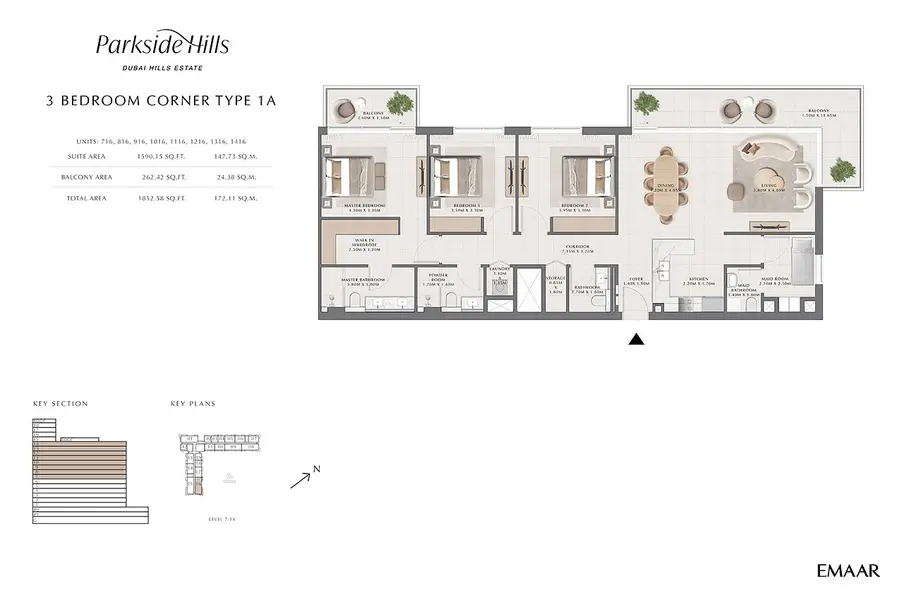 3 BR floor plan