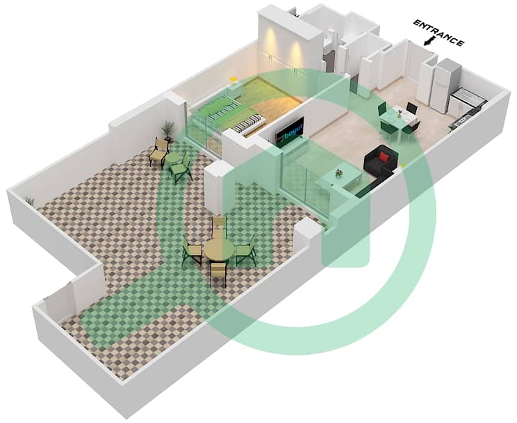 المخططات الطابقية لتصميم النموذج 1A / FLOORG شقة 1 غرفة نوم - بناية أصايل 1 Floor G interactive3D