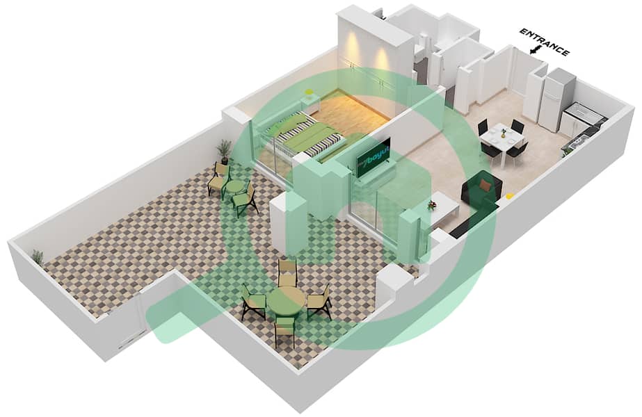 المخططات الطابقية لتصميم النموذج A / FLOOR G شقة 1 غرفة نوم - بناية أصايل 1 Floor G interactive3D