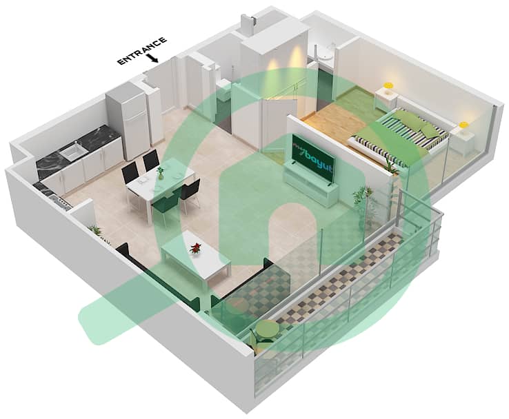 Сокун 5 - Апартамент 1 Спальня планировка Тип B / FLOOR 1 Type B Floor 1 interactive3D