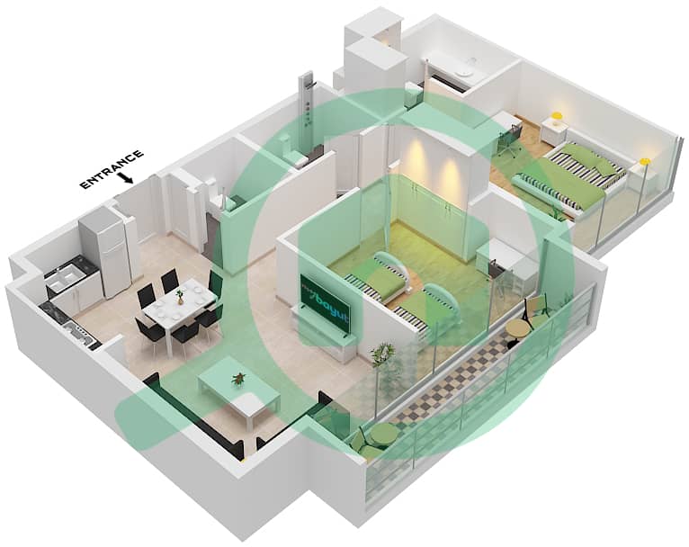 Sokoon 5 - 2 Bedroom Apartment Type F / FLOOR 6 Floor plan Type F Floor 6 interactive3D