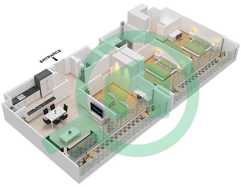 Sokoon 5 - 3 Bedroom Apartment Type C / FLOOR 6 Floor plan Type D Floor 6 interactive3D