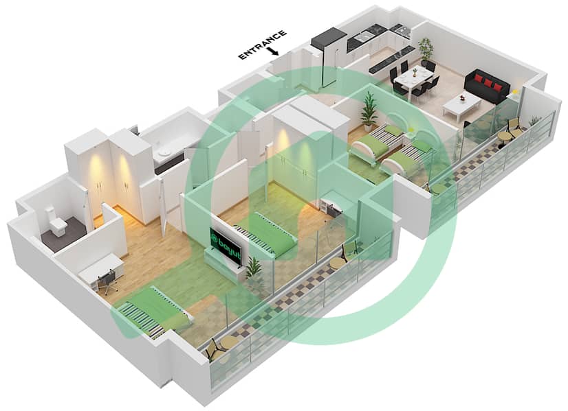 Sokoon 5 - 3 Bedroom Apartment Type F / FLOOR 6 Floor plan Type F Floor 6 interactive3D