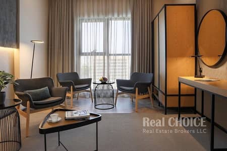 1 Bedroom Hotel Apartment for Rent in Al Furjan, Dubai - Living Room. jpeg