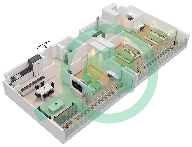 Sokoon 5 - 3 Bedroom Apartment Type E / FLOOR 6 Floor plan Type E Floor 6 interactive3D
