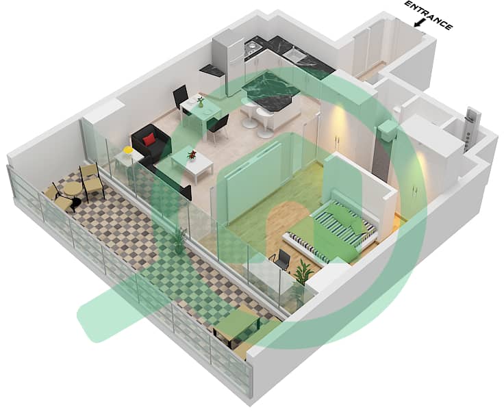 25H 家园 - 1 卧室公寓类型D戶型图 Type D interactive3D