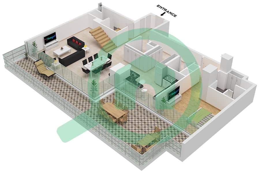 25H Heimat - 3 Bedroom Apartment Type D Floor plan Type F
Lower Floor interactive3D