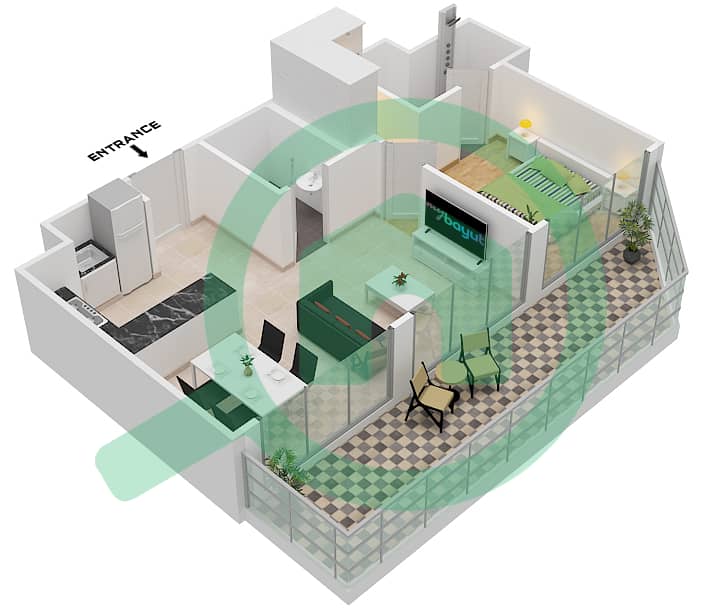 المخططات الطابقية لتصميم النموذج 4 شقة 1 غرفة نوم - مساكن النخبة الرياضية 6 Type 4 interactive3D