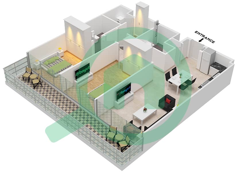阿维林公寓 - 2 卧室公寓类型2A / FLOOR 11,12,14,17戶型图 Type 2A 
Floor 11,12,14-17 interactive3D