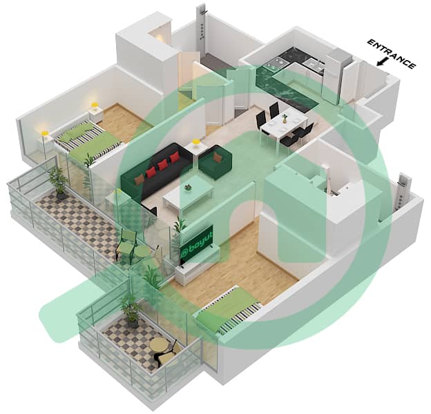 阿维林公寓 - 2 卧室公寓类型3 / FLOOR 2-10戶型图 Type 3
Floor 2-10 interactive3D