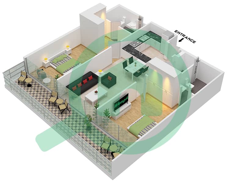 阿维林公寓 - 2 卧室公寓类型5 / FLOOR 1-10戶型图 Type 5
Floor 1-10 interactive3D