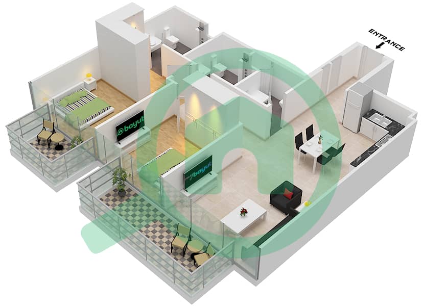 阿维林公寓 - 2 卧室公寓类型6 / FLOOR 11,12戶型图 Type 6
Floor 11-12 interactive3D