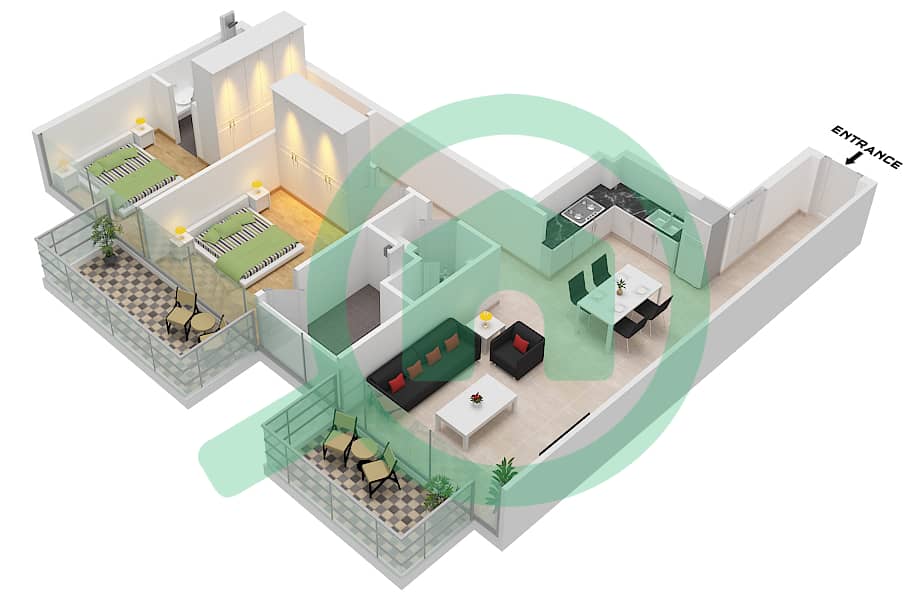 阿维林公寓 - 2 卧室公寓类型7 / FLOOR 11,12戶型图 Type 7
Floor 11-12 interactive3D