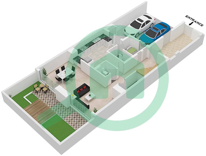 Azha Community - 3 Bedroom Villa Type B Floor plan Type B Ground Floor interactive3D