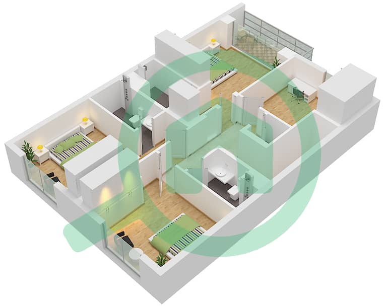 Azha Community - 3 Bedroom Villa Type B Floor plan Type B First Floor interactive3D