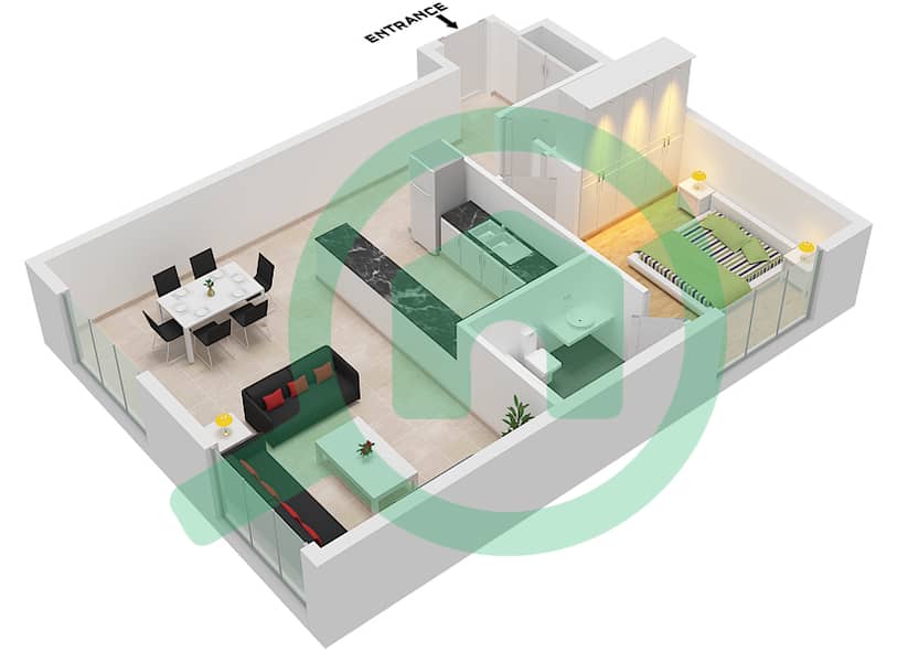 Tiraz - 1 Bedroom Apartment Type/unit 1BR-E / UNIT 8 Floor plan Type 1BR-E Unit 8 Floor 1-2 interactive3D