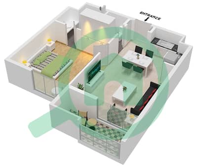 المخططات الطابقية لتصميم النموذج / الوحدة 1BR-G-2 / UNIT 17 شقة 1 غرفة نوم - طراز