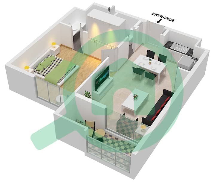 Tiraz - 1 Bedroom Apartment Type/unit 1BR-G-2 / UNIT 17 Floor plan Type 1BR-G-1 Unit 17 Floor 3-6 interactive3D