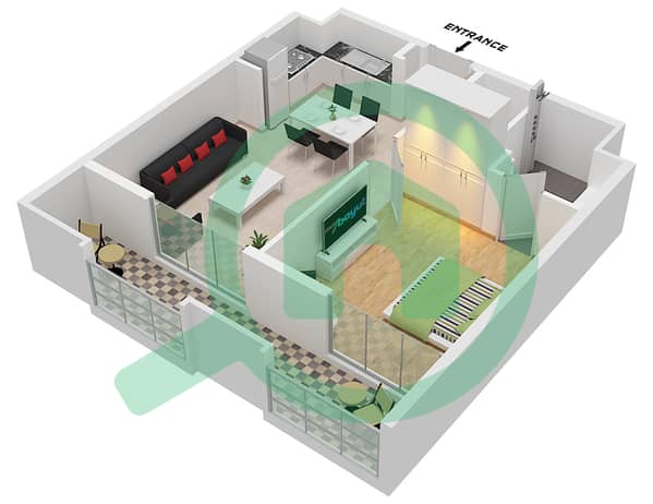 Type 1BR-H-3 Unit 13 Floor 3-6