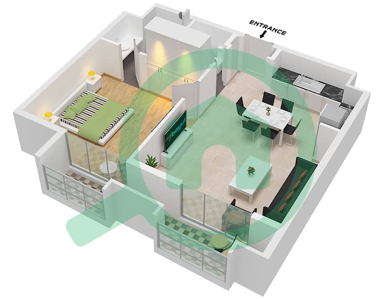 Tiraz - 1 Bedroom Apartment Type/unit 1BR-I-1 / UNIT 13 Floor plan Type 1BR-I-1 Unit 13 Floor 3-6 interactive3D