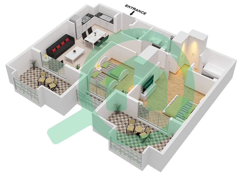 Tiraz - 2 Bedroom Apartment Type/unit 2BR-A-1 / UNIT 7 Floor plan Type 2BR-A-1 Unit 7 Floor 3 interactive3D