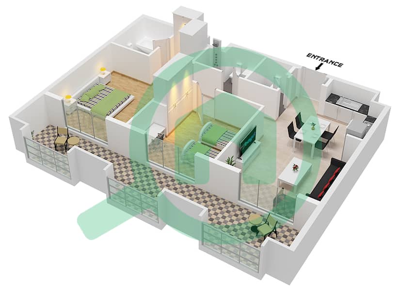 Tiraz - 2 Bedroom Apartment Type/unit 2BR-A-2 / UNIT 8 Floor plan Type 2BR-A-2 Unit 8 Floor 3-6 interactive3D