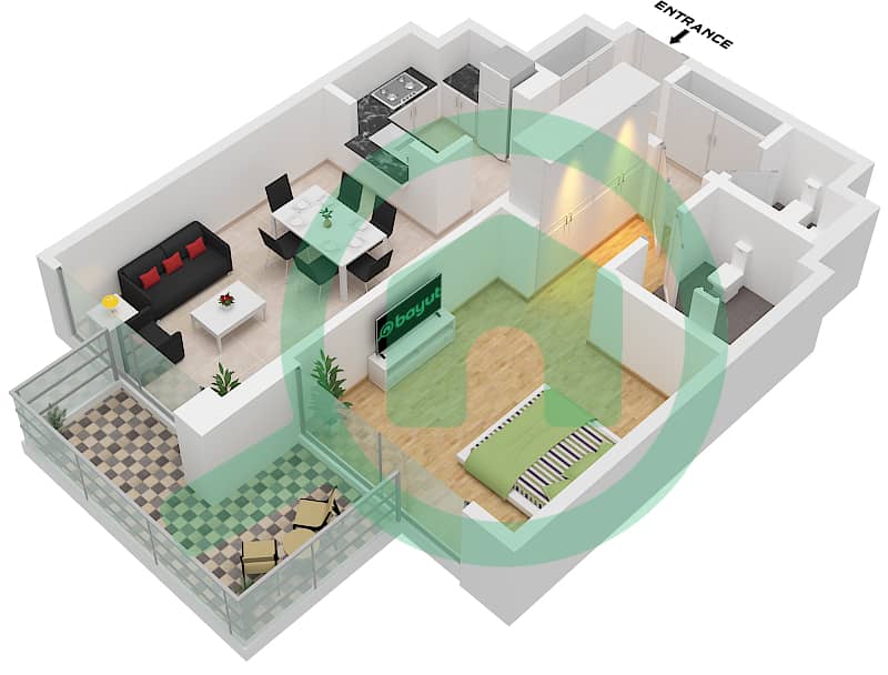 المخططات الطابقية لتصميم الوحدة 2 FLOOR 24 شقة 1 غرفة نوم - أنوا أريا بواسطة أمنيات Unit 2 Floor 24 interactive3D