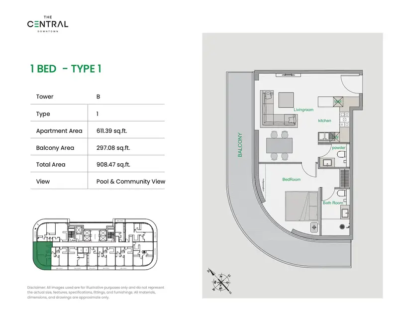 1 BR floor plan