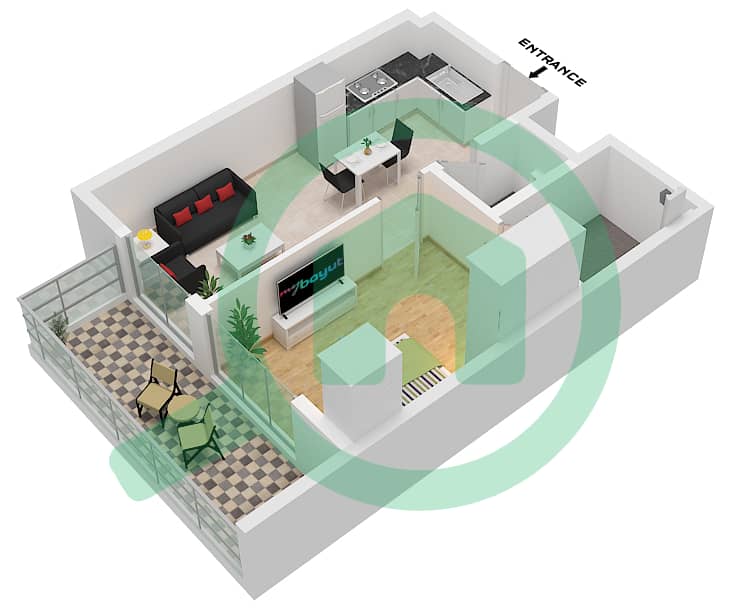 المخططات الطابقية لتصميم الوحدة 1,16 FLOOR TYPICAL شقة 1 غرفة نوم - بوابة إكيتي Type A Unit 1,16 Typical Floor interactive3D