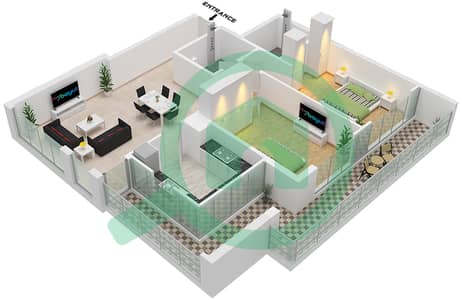 المخططات الطابقية لتصميم الوحدة 1 FLOOR 1-8 شقة 2 غرفة نوم - أراس هايتس