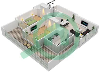 المخططات الطابقية لتصميم الوحدة 2 FLOOR 1-8 شقة 2 غرفة نوم - أراس هايتس