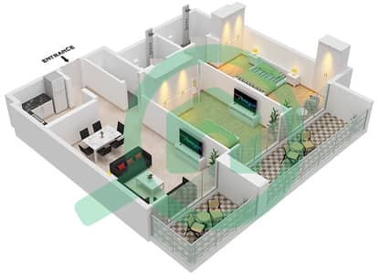 المخططات الطابقية لتصميم الوحدة 3 FLOOR 1-8 شقة 2 غرفة نوم - أراس هايتس