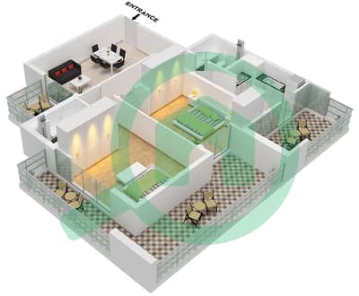 المخططات الطابقية لتصميم الوحدة 6 FLOOR 1-8 شقة 2 غرفة نوم - أراس هايتس
