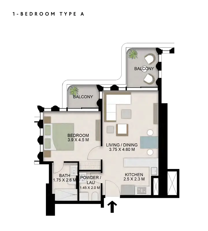 1 BR floor plan