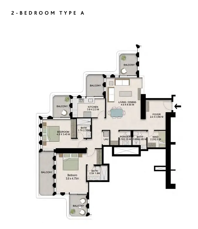 2 BR floor plan