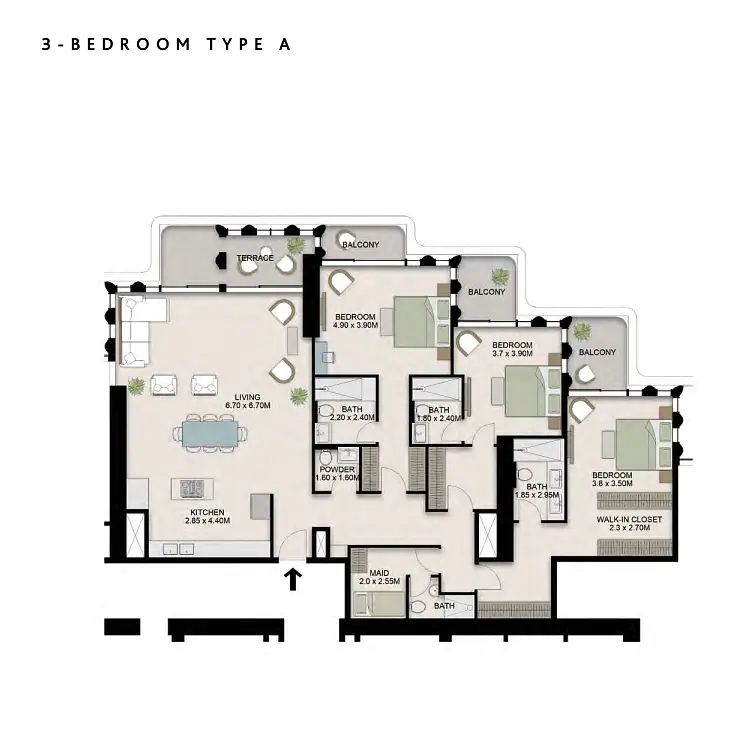 3 BR floor plan