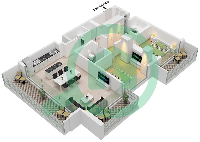Grand Bleu Tower 2 - 2 Bedroom Apartment Unit 3 FLOOR MEZZANINE Floor plan Unit 3 Floor Mezzanine,Podium,1st interactive3D