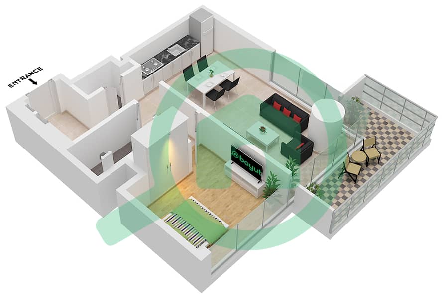 المخططات الطابقية لتصميم الوحدة 5 FLOOR PODIUM شقة 1 غرفة نوم - جراند بلو تاور 2 Unit 5 Floor Podium interactive3D
