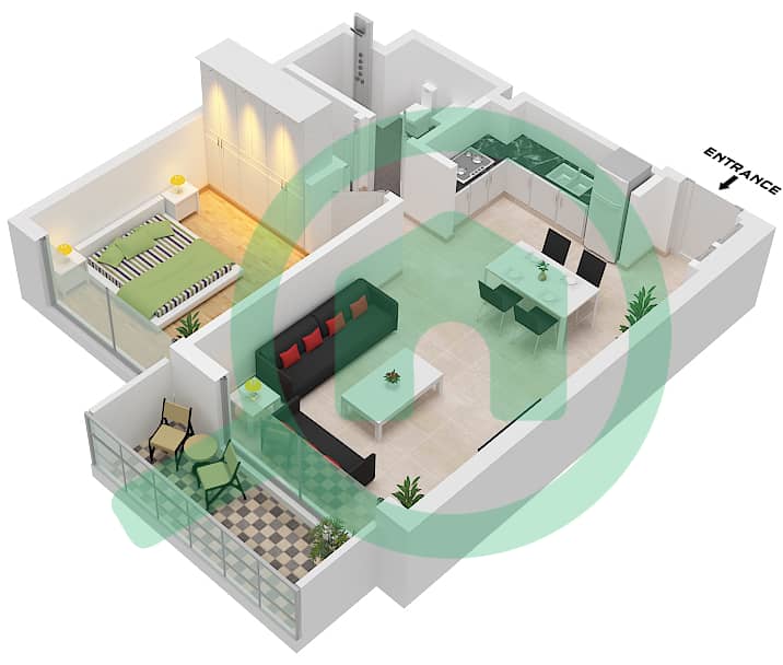 Grand Bleu Tower 2 - 1 Bedroom Apartment Unit 7 FLOOR 1 Floor plan Unit 7 Floor 1 interactive3D