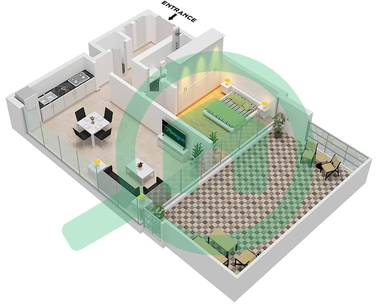 Grand Bleu Tower 2 - 1 Bedroom Apartment Unit 8 FLOOR 1 Floor plan Unit 8 Floor 1 interactive3D
