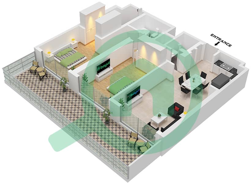 Grand Bleu Tower 2 - 2 Bedroom Apartment Unit 9 FLOOR 1 Floor plan Unit 9 Floor 1 interactive3D
