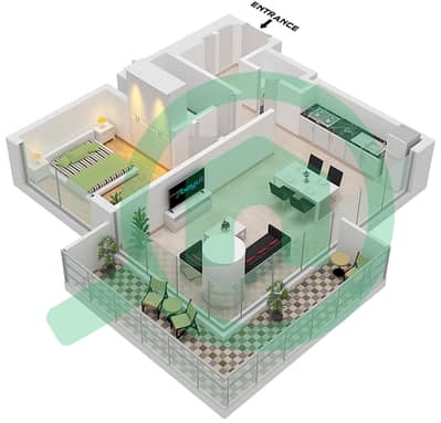 碧海蓝天2号塔楼 - 1 卧室公寓单位2 FLOOR 2-9戶型图